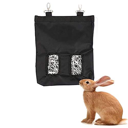 Oxford Cloth Rabbit Hay Bag, Hanging Small Pet Pouch Feeder Feeding Dispenser Container Für Meerschweinchen Kaninchen Hamster Bunny Accessoires Lapin (S,Black) von HNDB