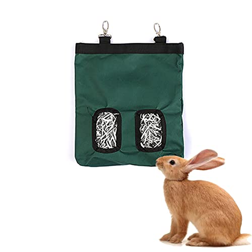 Oxford Cloth Rabbit Hay Bag, Hanging Small Pet Pouch Feeder Feeding Dispenser Container Für Meerschweinchen Kaninchen Hamster Bunny Accessoires Lapin (S,Dark Green) von HNDB