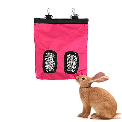 Oxford Cloth Rabbit Hay Bag, Hanging Small Pet Pouch Feeder Feeding Dispenser Container Für Meerschweinchen Kaninchen Hamster Bunny Accessoires Lapin (S,Rose Red) von HNDB