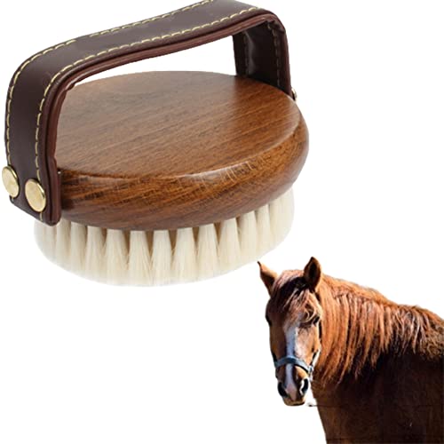 Pferdegesichtsbürste, runde handgefertigte Pferdebürste aus Holz, weiche Borsten-Reinigungsbürste, professionelles Pferdepflegewerkzeug (Wooden) von HNDB