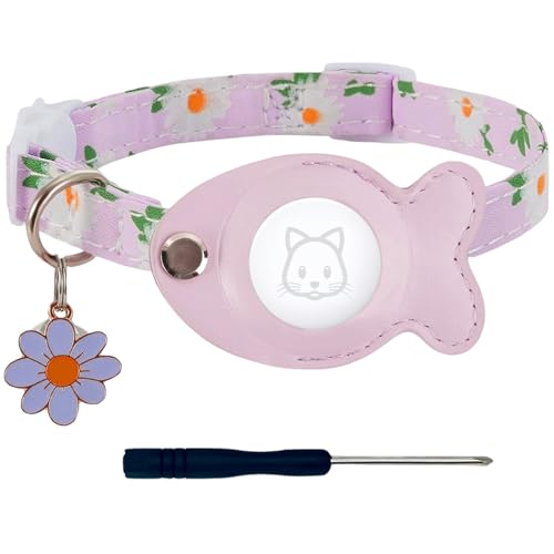 Katzenhalsband für Airtag, Breakaway-Katzen-GPS-Tracker-Halsband, Kätzchen-Halsband mit Airtag-Halterung und Glocken für Mädchen, Jungen, Katzen, niedlich, personalisierbar, mit Fisch, verstellbare Katzenhalsband für Airtag, Breakaway-Katzen-GPS-Tracker-Halsband, Kätzchen-Halsband mit Airtag-Halterung und Glocken für Mädchen, Jungen, Katzen, niedlich, personalisierbar, mit Fisch, verstellbare von HNDONGCC