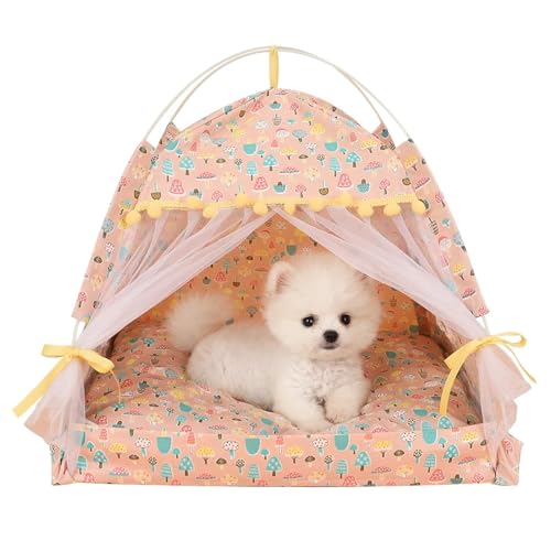 Tipi Zelt für Haustiere Haustier Hund Zelt Haus Blumen Druck Geschlossenen Katze Zelt Bett Innen Klapp Tragbare Komfortable Kätzchen Bett Zwinger for Kleine Haustiere (Color : G, Size : M) von HNEJA