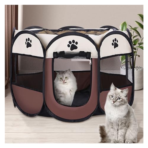 Tipi Zelt für Haustiere Tragbare Falten Haustier Zelt Hund Haus Achteckigen Käfig for Katze Zelt Welpen Zwinger Einfache Bedienung Zaun Im Freien Große Hunde Haus (Color : Coffee, Size : S) von HNEJA