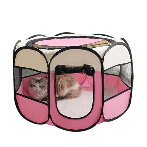 Tipi Zelt für Haustiere Tragbare Falten Haustier Zelt Hund Haus Achteckigen Käfig for Katze Zelt Welpen Zwinger Einfache Bedienung Zaun Im Freien Große Hunde Haus (Color : PINK, Size : S) von HNEJA