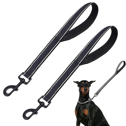 HNFKOZ Kurze Hundeleine für mittelgroße und große Hunde, mit gepolstertem Griff und Metallverschlüssen, 35,6 cm, Schwarz, 2 Stück von HNFKOZ