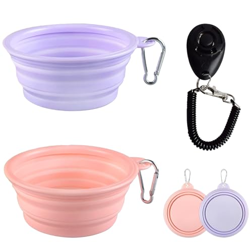 Zusammenklappbares Hundenapf-Set, 3-teilig, tragbar, Reise-Wassernäpfe, leichtes faltbares Design für Hunde und Katzen, ideal zum Wandern, Camping und Outdoor-Abenteuer (380 ml) von HNFKOZ