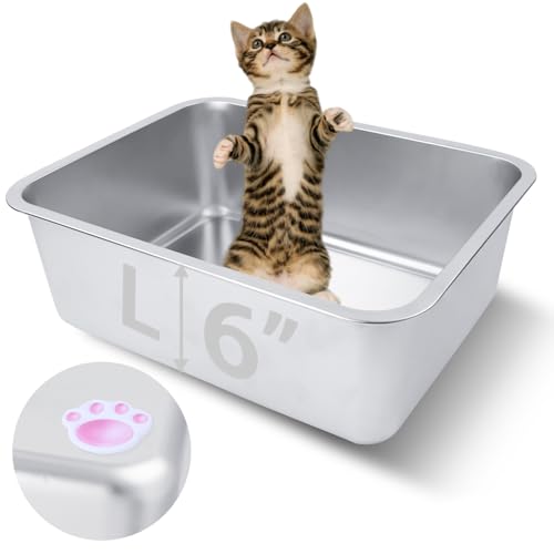 HNeekyr Katzentoilette aus Edelstahl für ausgewachsene Katzen oder Kätzchen, 45,7 x 35,6 x 15,2 cm, rostfrei, hohe Seite, antihaftbeschichtet, kein Geruch, leicht zu reinigende Metall-Katzentoilette HNeekyr Katzentoilette aus Edelstahl für ausgewachsene Katzen oder Kätzchen, 45,7 x 35,6 x 15,2 cm, rostfrei, hohe Seite, antihaftbeschichtet, kein Geruch, leicht zu reinigende Metall-Katzentoilette von HNeekyr