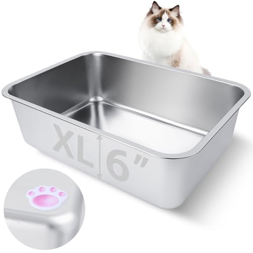 HNeekyr Katzentoilette aus Edelstahl für ausgewachsene Katzen oder Kätzchen, 50,8 x 35,6 x 15,2 cm, rostfrei, hohe Seite, antihaftbeschichtet, kein Geruch, leicht zu reinigende Metall-Katzentoilette HNeekyr Katzentoilette aus Edelstahl für ausgewachsene Katzen oder Kätzchen, 50,8 x 35,6 x 15,2 cm, rostfrei, hohe Seite, antihaftbeschichtet, kein Geruch, leicht zu reinigende Metall-Katzentoilette von HNeekyr