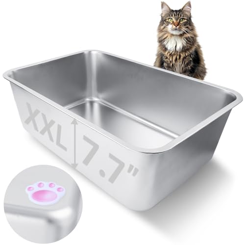 HNeekyr Katzentoilette aus Edelstahl für ausgewachsene Katzen oder Kätzchen, 59,9 x 40,1 x 20,3 cm, rostfrei, hohe Seite, antihaftbeschichtet, kein Geruch, leicht zu reinigende Metall-Katzentoilette HNeekyr Katzentoilette aus Edelstahl für ausgewachsene Katzen oder Kätzchen, 59,9 x 40,1 x 20,3 cm, rostfrei, hohe Seite, antihaftbeschichtet, kein Geruch, leicht zu reinigende Metall-Katzentoilette von HNeekyr