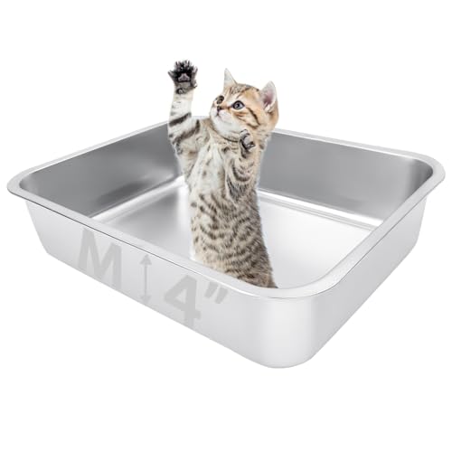 HNeekyr Kleine Katzentoilette aus Edelstahl, 44 x 34 x 10 cm, niedrige Seite, einfacher Einstieg, rostfrei, antihaftbeschichtet, kein Geruch, leicht zu reinigen, für Kätzchen, ältere Katzen, Kaninchen HNeekyr Kleine Katzentoilette aus Edelstahl, 44 x 34 x 10 cm, niedrige Seite, einfacher Einstieg, rostfrei, antihaftbeschichtet, kein Geruch, leicht zu reinigen, für Kätzchen, ältere Katzen, Kaninchen von HNeekyr