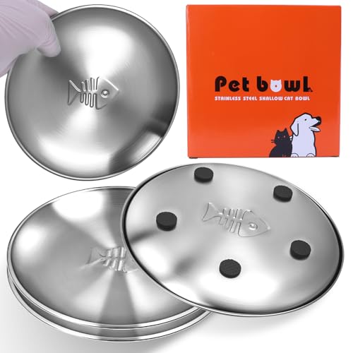 Katzennapf aus Edelstahl mit Fischgrätenmuster, Metall-Katzenfutterschale, 17 cm breit, Schnurrhaarfreundlich, niedliche Teller mit rutschfestem Pad für Indoor-Katzen, 4 Stück Katzennapf aus Edelstahl mit Fischgrätenmuster, Metall-Katzenfutterschale, 17 cm breit, Schnurrhaarfreundlich, niedliche Teller mit rutschfestem Pad für Indoor-Katzen, 4 Stück von HNeekyr