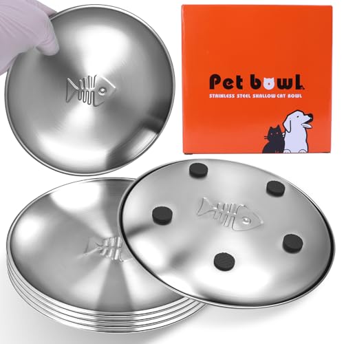 Katzennapf aus Edelstahl mit Fischgrätenmuster, Metall-Katzenfutterschale, 17 cm breit, Schnurrhaarfreundlich, niedliche Teller mit rutschfestem Pad für Indoor-Katzen, 6 Stück Katzennapf aus Edelstahl mit Fischgrätenmuster, Metall-Katzenfutterschale, 17 cm breit, Schnurrhaarfreundlich, niedliche Teller mit rutschfestem Pad für Indoor-Katzen, 6 Stück von HNeekyr