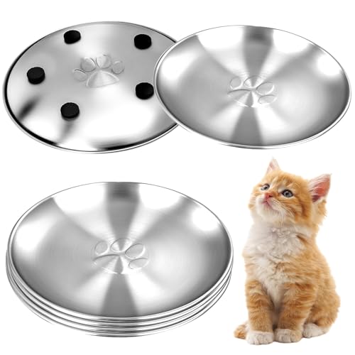 Katzennapf aus Edelstahl mit Pfotenmuster, Metall-Katzenfutterschale, 17 cm breit, Schnurrhaarfreundlich, niedliche Teller mit rutschfestem Pad für Indoor-Katzen, 6 Stück Katzennapf aus Edelstahl mit Pfotenmuster, Metall-Katzenfutterschale, 17 cm breit, Schnurrhaarfreundlich, niedliche Teller mit rutschfestem Pad für Indoor-Katzen, 6 Stück von HNeekyr