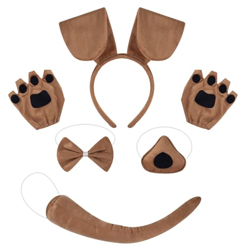 Hundekostüm-Set für Kinder, Halloween, Cosplay, Kostüm, Hundeohren, Stirnband, Hundeschwanz, Nase, Fliege, Rock Hundekostüm-Set für Kinder, Halloween, Cosplay, Kostüm, Hundeohren, Stirnband, Hundeschwanz, Nase, Fliege, Rock von HNsdsvcd