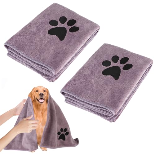 HO-SFSM 2 Stück Hundehandtuch, Schnelltrocknend Warm Haustierhandtuch, mit gestickten Krallen, für alle Haustier Katzen und Hunde (75x35cm) von HO-SFSM