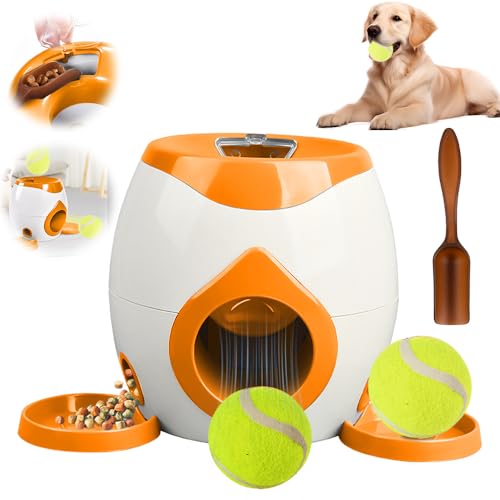 Automatischer Hundeballwerfer Launcher, 2025 Upgraded Hunde Apportierbälle Werfer Fütterungsmaschine, Interaktive Hundefutterstation Tennisballwerfer Selbstspiel für Kleine und Mittlere Rassen (Orange von HOAIME