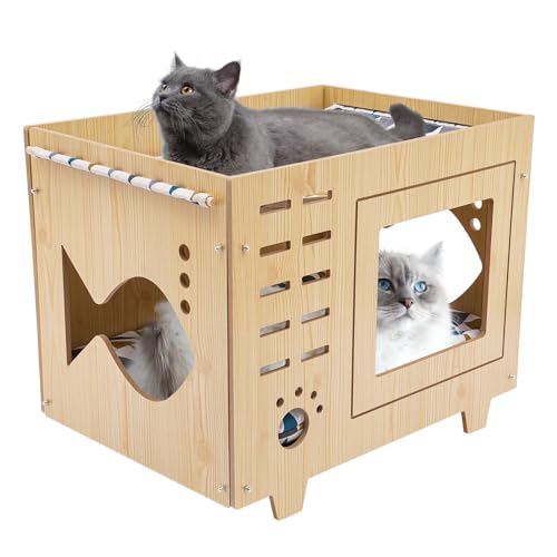 HOARLICN Katzenhaus, Beige Spleißen Bodenmontage Haustiernest Outdoor Katzen Haustierhaus Haustierhaus Für Katzen Sicherheitsbelüftung Abnehmbare Haustierhaus Für Vier Jahreszeiten Katzen Katzenhaus von HOARLICN
