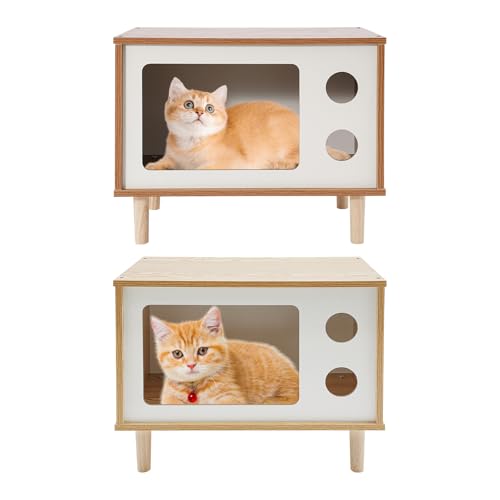 HOARLICN Katzenklo Schrank, Katzentoilette Schrank 50 X 29 X 40 cm E1 MDF, Massivholz 5.7kg Gestaltung Der Löcher mit Stützbein für Hauskatzen und kleine Hunde. (Hölzern, 1) von HOARLICN