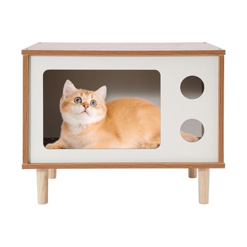 HOARLICN Katzenklo Schrank, Katzentoilette Schrank 50 X 29 X 40 cm E1 MDF, Massivholz 5.7kg Gestaltung Der Löcher mit Stützbein für Hauskatzen und kleine Hunde. (Schwarznuss, 1) von HOARLICN