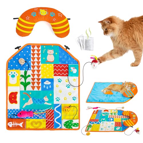 2-in-1-Katzenmatte mit Katzenkissen für kleine, mittelgroße und große Katzen, niedliches Katzenminze-Spielzeug, weiches Plüsch, Knistermatte zum Schlafen, Schnüffeln, Spielen, maschinenwaschbar, 2-in-1-Katzenmatte mit Katzenkissen für kleine, mittelgroße und große Katzen, niedliches Katzenminze-Spielzeug, weiches Plüsch, Knistermatte zum Schlafen, Schnüffeln, Spielen, maschinenwaschbar, von HOESDA