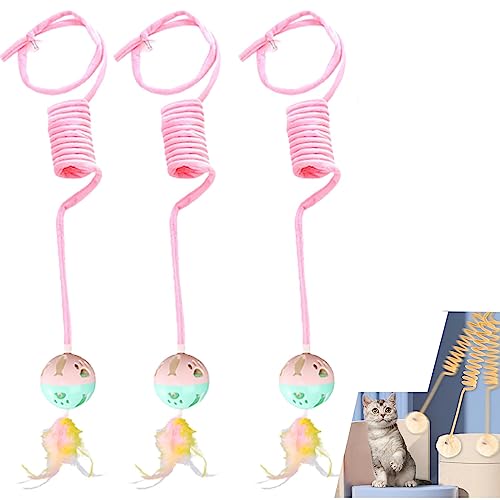 HOFFTI 3 Pcs Door Hanging Automatic Cat Toy with Bell for Indoor Self-Play Cats Springs Ball Toy for Door Hanging Cats Chasing Exercising Kitten Toys，Cat Swing Toy Hunting Exercise Playing von HOFFTI