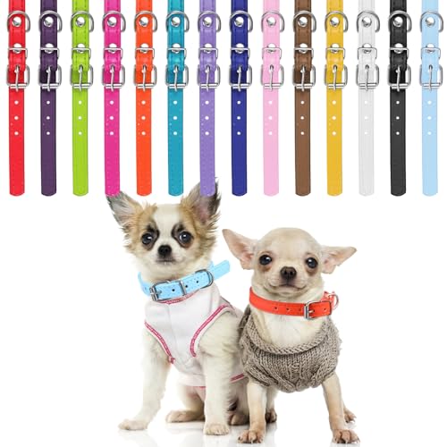 14 verstellbare Hundehalsbänder für Neugeborene – 14 Farben, PU-Leder, für Welpen, geeignet für kleine mittelgroße Hunde und Kätzchen (22,9 - 29,5 cm) von HOFURME