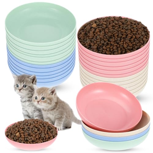 Flacher Futternapf für Katzen, Futterteller und kleine Katzennäpfe, 14 cm, Weizenstroh und PP, Futternapf für Kätzchen, Frettchen (4 Farben: Rosa, Blau, Grün, Beige) von HOFURME
