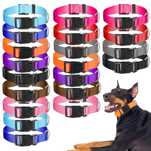 Verstellbares Hundehalsband, Nylon, weiches Neopren, gepolstert, mit Schnalle, strapazierfähig, mittelgroße Hunde für mittelgroße Hunde (dunkle Farbe, groß), 20 Stück von HOFURME