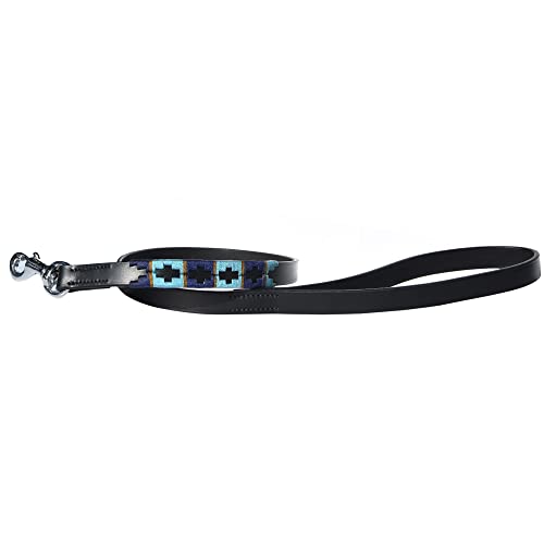 Bestickte Echt-Leder-Hunde-Leine 786-02a, 1,6 x 100 cm, schwarz, hochwertige Metallteile aus nichtrostenden Chromnickelstahl genau dazu passende Leder-Halsbänder auch unter 786-02b erhältlich von HOGACA