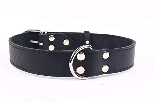 Exklusives,weiches Echt-Leder-Hunde-Halsband 911 35 mm breit x 70 cm,schwarz,Halsumfang 47,5-62cm extra breit für kräftige XXL Hunde von HOGACA