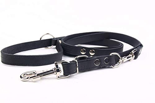 Exklusive,edle Echt-Leder-Hunde-Leine 925 20 mm / 220 cm schwarz verstellbar massiv für große XL-Hunde von HOGACA