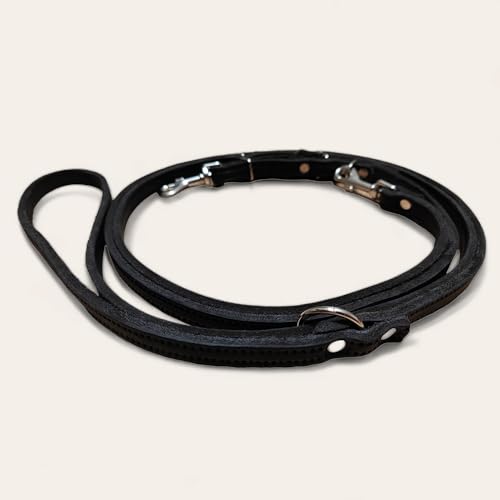 Exklusive,edle Echt-Leder-Hundeleine 923 12 mm / 220 cm schwarz verstellbar für mittelgroße Hunde von HOGACA