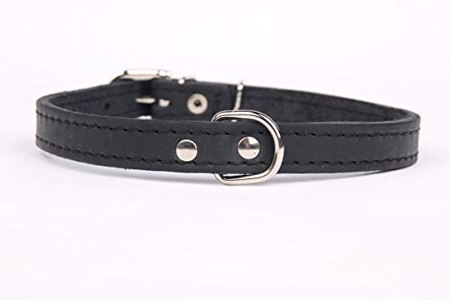HOGACA Exklusives,weiches Echt-Leder-Hunde-Halsband 906 1,2 cm breit x 37 cm, schwarz, Halsumfang 33-41 cm von HOGACA