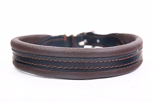 HOGACA Supersoftes Hunde-Halsband Handarbeit 687 16 mm / 35 cm Made IN EU Leder/Nylon Lochbereich 28-32 cm mit hochwertiger silberfarbiger Schnalle aus Chromnickelstahl von HOGACA