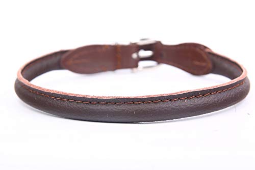 edles weiches Hunde-Leder-Halsband 770 ø 6 mm x 36 cm Handarbeit Made IN EU braun, Lochbereich 30.5-33,5 cm mit hochwertiger silberfarbiger Schnalle, passende Halsbänder bei HOGACA von HOGACA