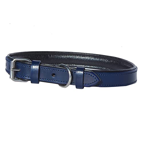 HOGACA geöltes Echt-Leder-Hunde-Halsband 786-03.10 , 2,0 x 70cm / Löcher 52-65cm +/- 0,5cm, in dunkelblau von HOGACA