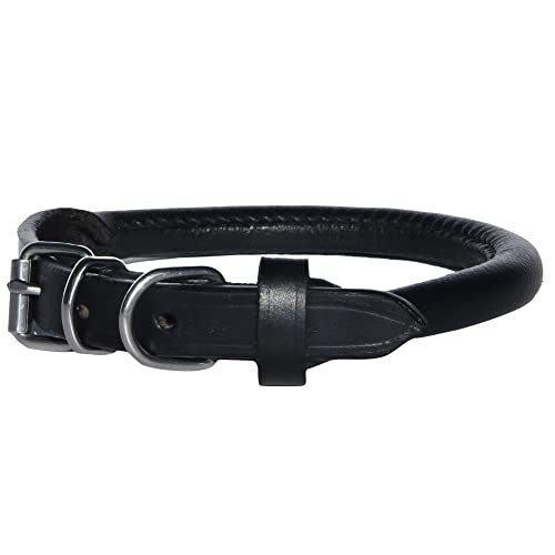 HOGACA geöltes Echt-Leder-Hunde-Halsband 786-05.6, ø0,8 auf 1,2 x 40 cm/Löcher 30,5-36cm +/- 0,5cm, in schwarz von HOGACA