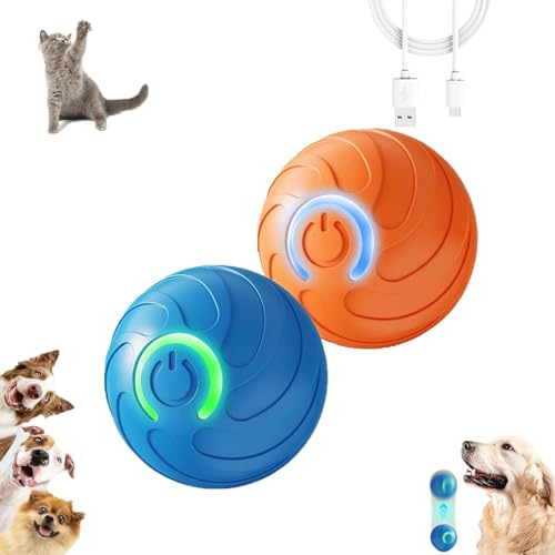 Smart Jumping Ball für Hunde, 2025 Upgrade Duraspin Dog Bouncing Ball, automatische rollende, interaktive Sprungspielzeug für kleine Hunde, Haustierkugeln(Blau+Orange) von HOIDOKLY