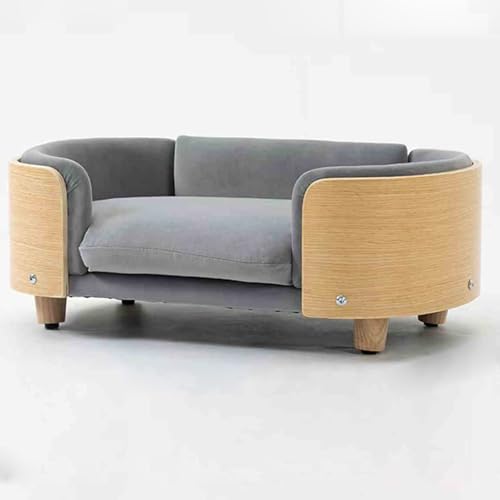 HOLGVE Hundebett, Haustierbett Aus Holz, for Kleine Und Mittelgroße Erhöhte Haustierbetten, Katzenbett Mit Matratze, for Alle Jahreszeiten(Wood Color,26.3x16.1in/67x41cm) von HOLGVE
