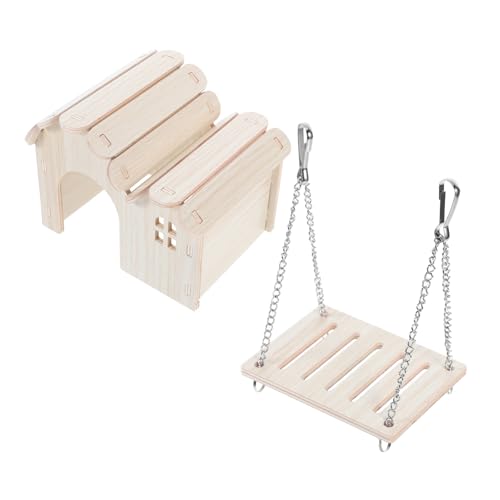 HOLIDYOYO 1 Set Hamsterhaus Aus Holz Mit Kletterspielzeug Und Schaukel, Versteck Aus Holz Für Kleine Haustiere, Bequemer Und Sicherer Lebensraum Für Zuhause Und Tierhandlungen von HOLIDYOYO