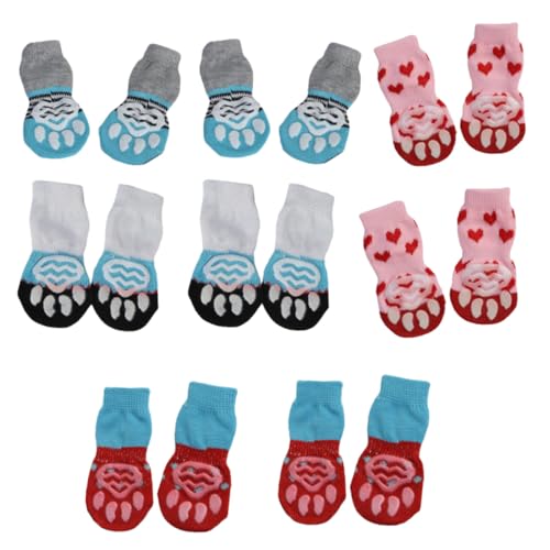 HOLIDYOYO 16 Stück Teiliges Baumwoll haustiersocken rutschfest mit Anti rutsch Sohle Warm und Langlebig Pfotenschutz für Kleine bis Mittlere Hunde und Katzen für Indoor nutzung im Winter von HOLIDYOYO