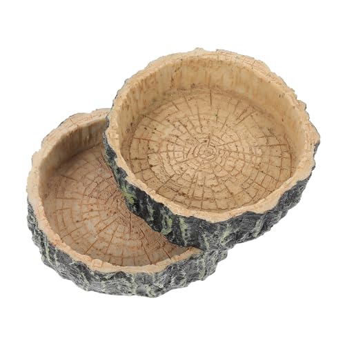 HOLIDYOYO 2 Stück Reptilien Futternapf Futter Wasserschale Holzoptik Langlebig Praktisch für Schlangen Eidechsen Terrarium Haustiere von HOLIDYOYO