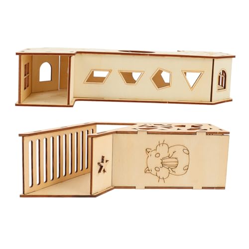 HOLIDYOYO 2 Stück Sicheres Hamster Holz mit Labyrinth Versteckhaus und Tunnel Kreatives Haustier trainingsspielzeug für Kleine Nager Wie Hamster und Gerbils Fördert Bewegung und Spaß von HOLIDYOYO