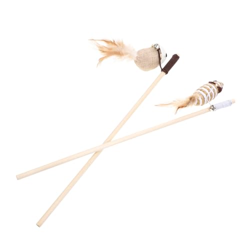 HOLIDYOYO 2 Stück Teiliges Interaktives Katzenspielzeug Mäuse Design Cat Teaser Stick mit Natürlichem Material Fördert Aktivität und Bewegung für Wohnungskatzen und Kätzchen Zufällige Farbe von HOLIDYOYO