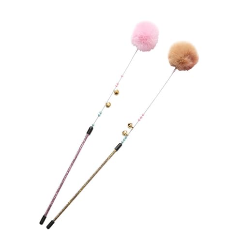 HOLIDYOYO 2 Stück Teiliges Katzenspielzeug mit Plüschball und Glocke Interaktiver Katzenstab mit Anti rutsch Griff Farbenfrohe Federspielzeug Kombination für Aktives und Krallenpflege von HOLIDYOYO