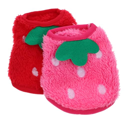 HOLIDYOYO 2 Stück Winter Hundemantel Warmes Welpen Kostüm mit Erdbeer Design Fleece Mantel für Kleine Hunde und Kaninchen Atmungsaktiv Bequem und Hautfreundlich Farben Zufällige Farbe von HOLIDYOYO