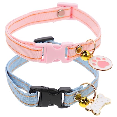 HOLIDYOYO 2Stücke Katzenhalsband Mit Anhänger Verstellbar Aus Atmungsaktivem Material Für Innenkatzen Süßes Design Jeansrosa Für Und Stil von HOLIDYOYO