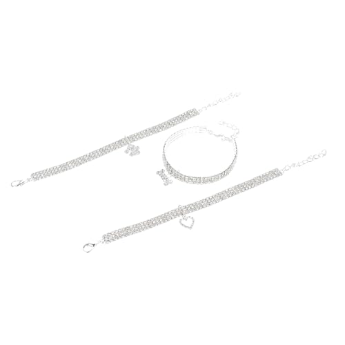 HOLIDYOYO 3 Stück Teiliges Silbernes Katzen Hundehalsband Elastischem Dehnbarem Design und Funkelnden Wasserdiamanten Modisches Verschleißfestes Haustier zubehör für Kleine Tiere von HOLIDYOYO