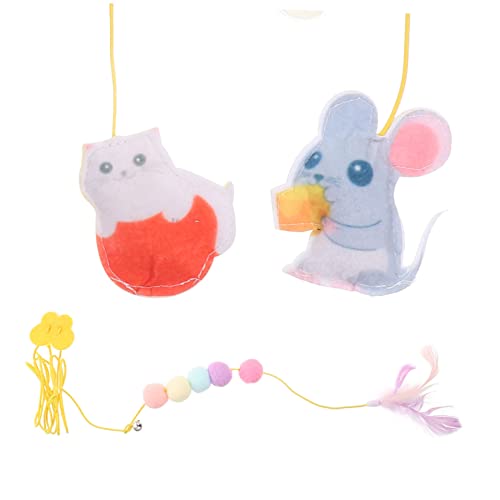HOLIDYOYO 3Stücke Teiliges Katzen mit Hängenden Federn und Mäusen Interaktives Teaser für Katzen Fördert Aktivität und Jagdinstinkte für Selbstbeschäftigung von HOLIDYOYO