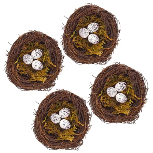 HOLIDYOYO 4 Sätze Vogelnest aus Rattan Easter Egg Decoration osterdekoration osterstreudeko Garten vogelnest Vogelnest-Ornamente hochzeitsdeko Weinvogelnest dekorative Vogelhäuser Schaum von HOLIDYOYO